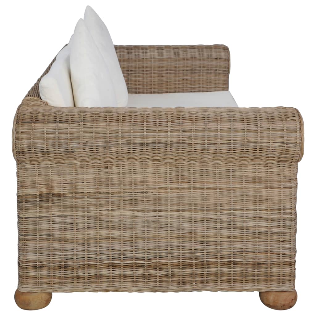 Ensemble Canapé 2 Places & Fauteuil – Rotin Naturel & Coussins Lin Blanc Crème