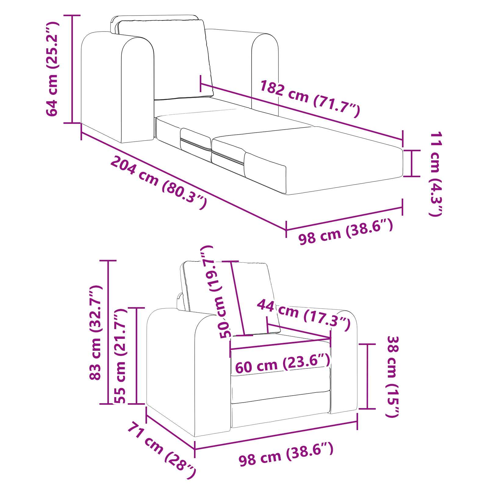 Canapé-lit 2-en-1 – Confort et style, disponible en plusieurs tailles et coloris