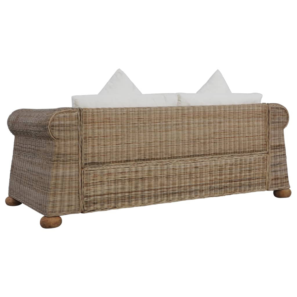 Ensemble Canapé 2 Places & Fauteuil – Rotin Naturel & Coussins Lin Blanc Crème