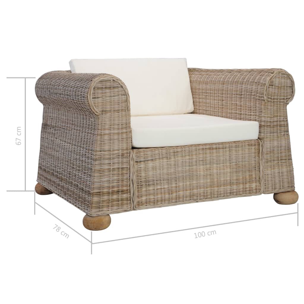 Ensemble Canapé 2 Places & Fauteuil – Rotin Naturel & Coussins Lin Blanc Crème