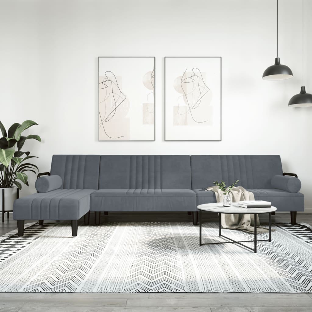 Canapé-Lit en Forme de L – Velours Doux & Polyvalent