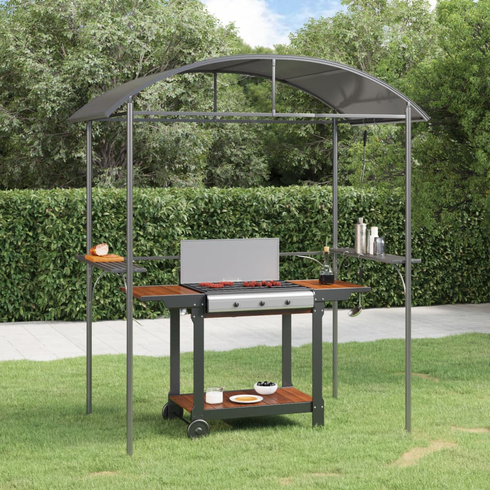 Gazebo BBQ avec étagères latérales anthracite 220x115x230 cm en acier