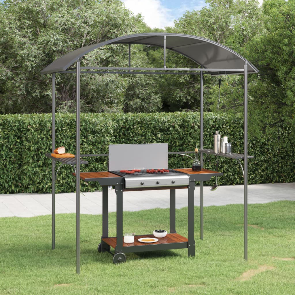 Gazebo BBQ avec étagères latérales anthracite 220x115x230 cm en acier