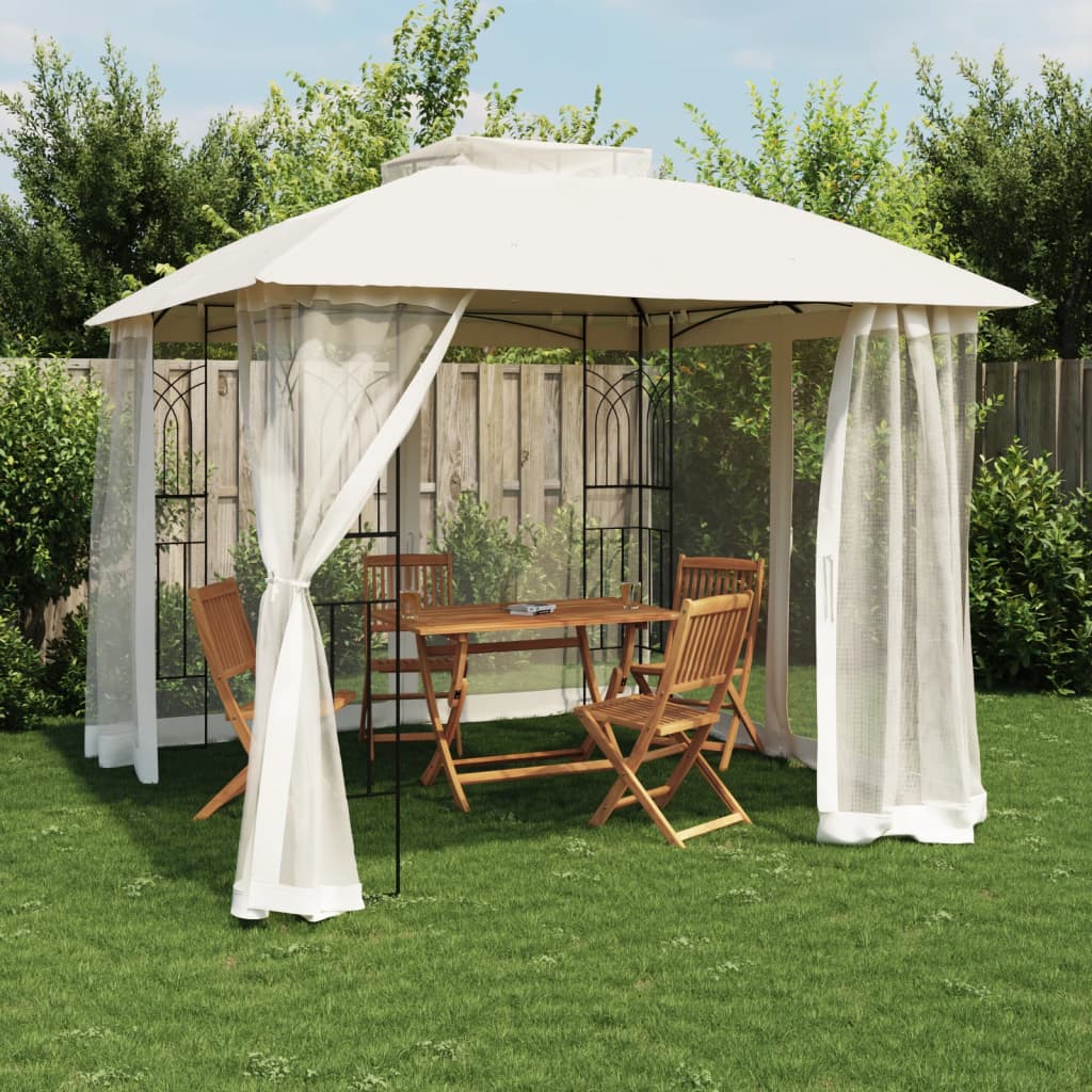 Tonnelle de Jardin avec Double Toit et Parois en Filet – Cadre Acier