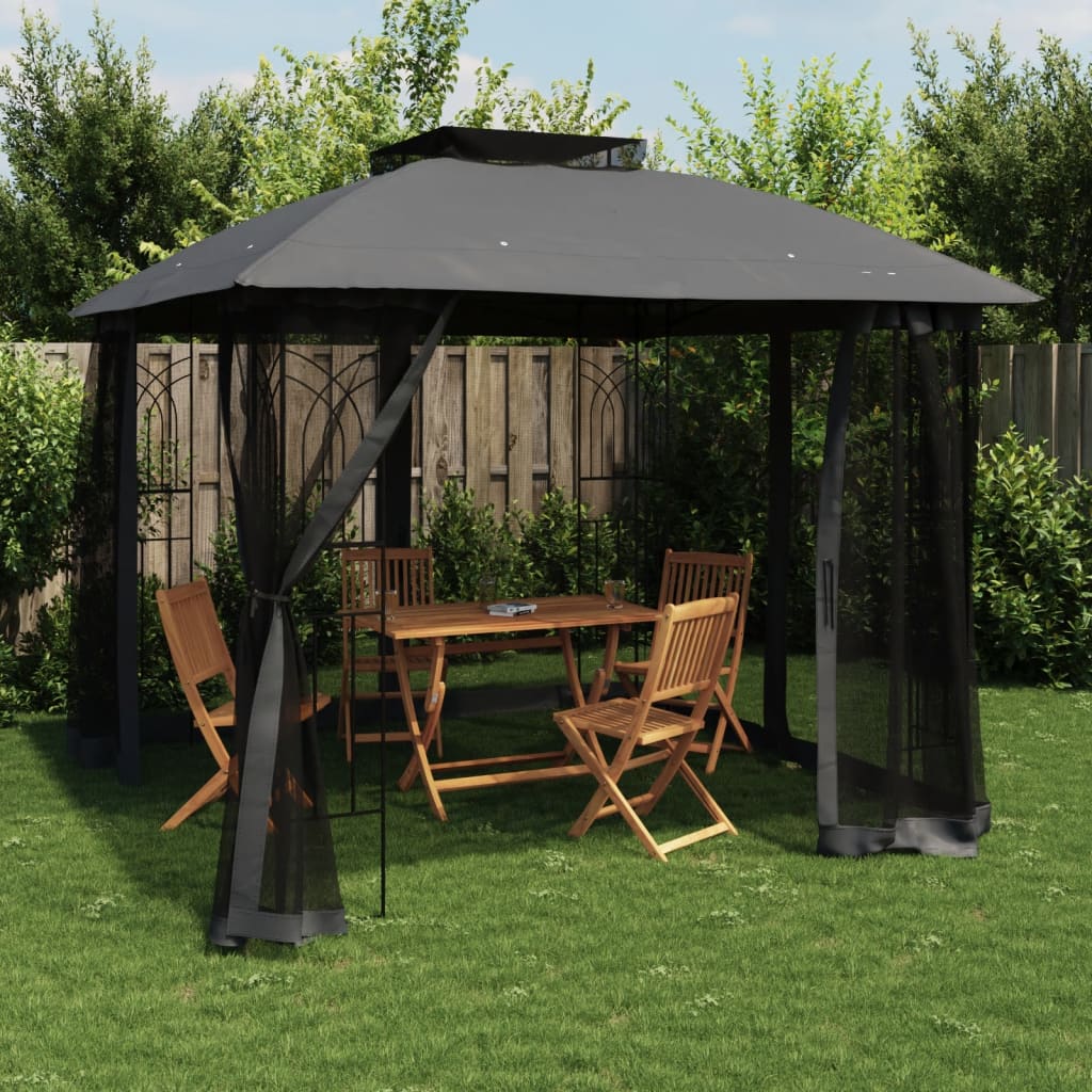 Tonnelle de Jardin avec Double Toit et Parois en Filet – Cadre Acier
