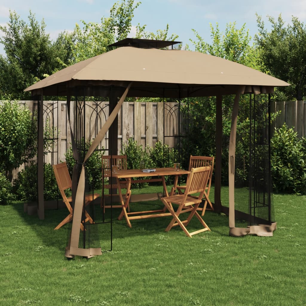 Tonnelle de Jardin avec Double Toit et Parois en Filet – Cadre Acier