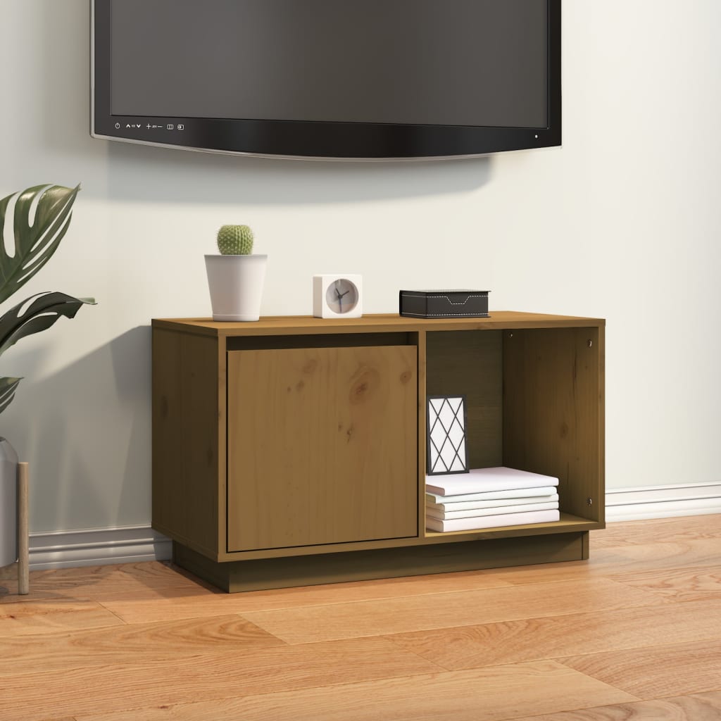 Meuble TV en Bois Massif 74x35x44 cm – Design Épuré et Naturel