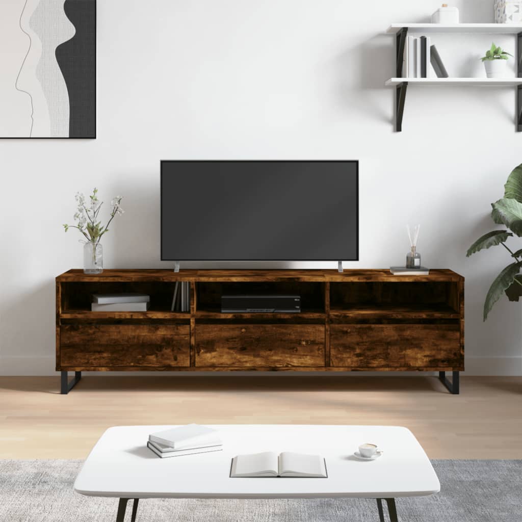 Meuble TV – 150x30x44,5 cm – 6 Compartiments, Pieds en Fer