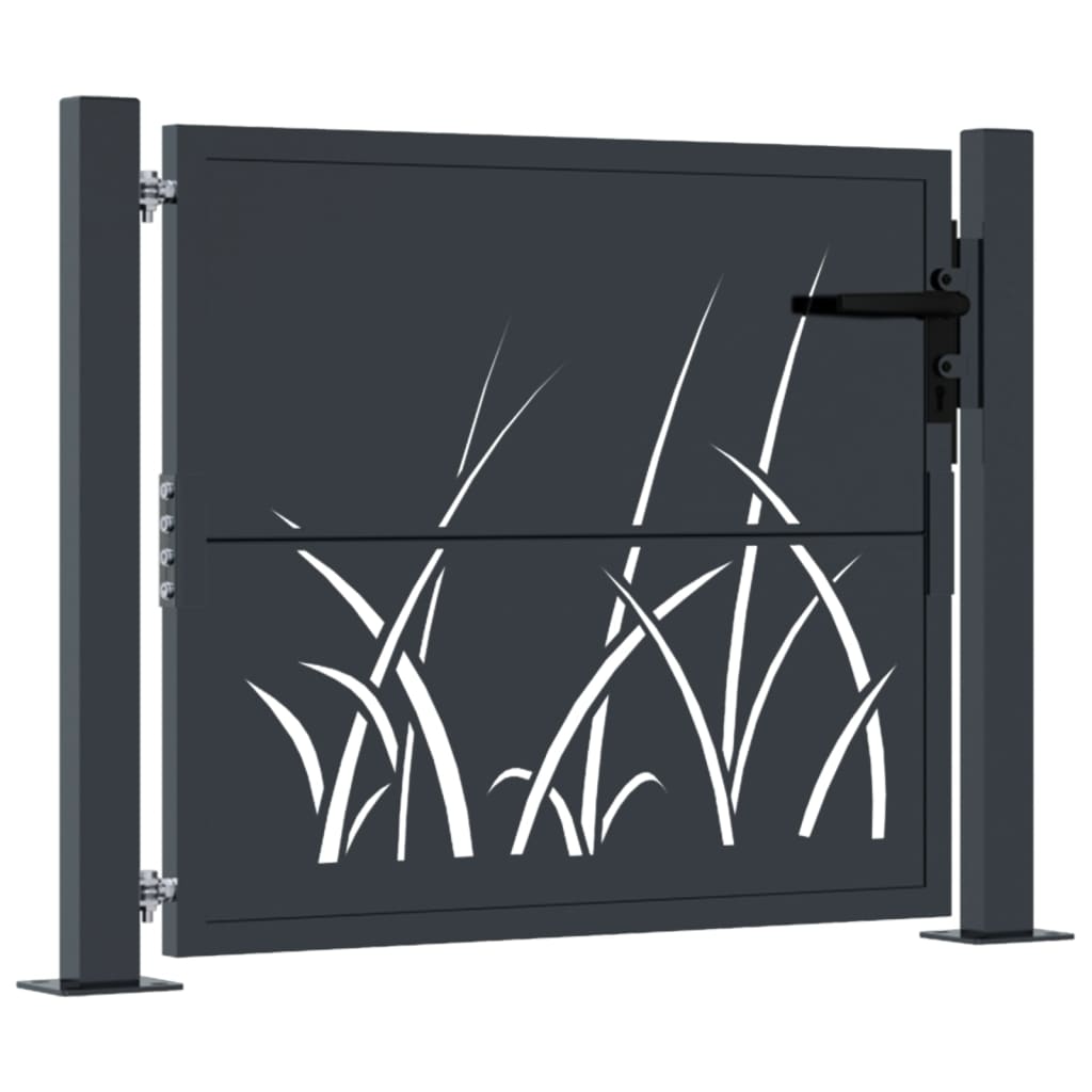 Portail de jardin anthracite en acier galvanisé – Motif d’herbe découpé au laser