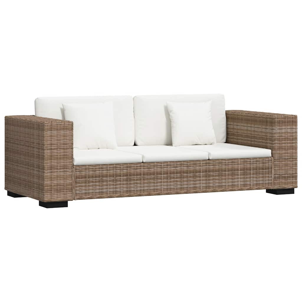 Ensemble Canapé 2 Places & Fauteuil – Rotin Naturel & Coussins Lin Blanc Crème