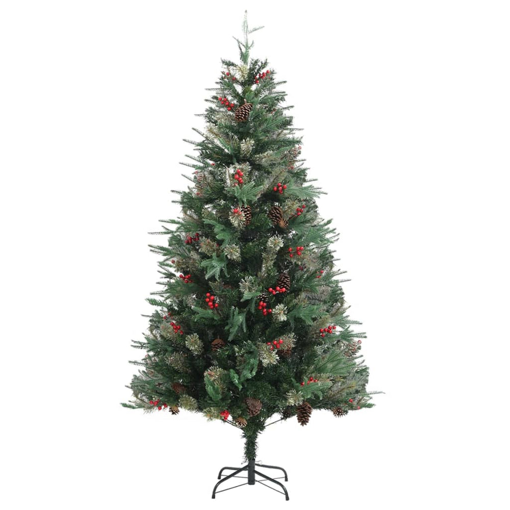Sapin de Noël artificiel vert décoré de pommes de pin et de baies rouges