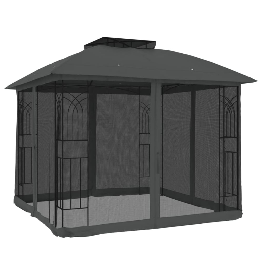 Tonnelle de Jardin avec Double Toit et Parois en Filet – Cadre Acier