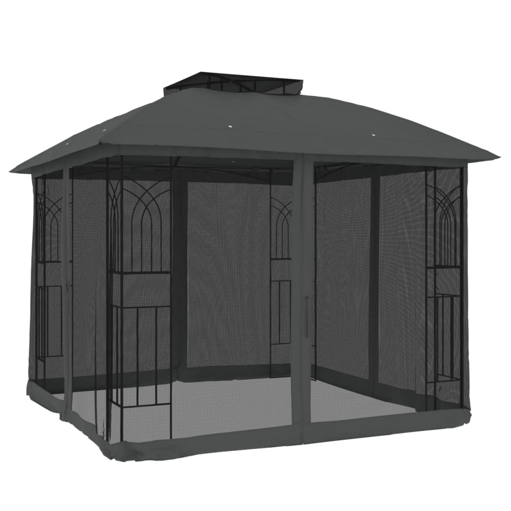 Tonnelle de Jardin avec Double Toit et Parois en Filet – Cadre Acier
