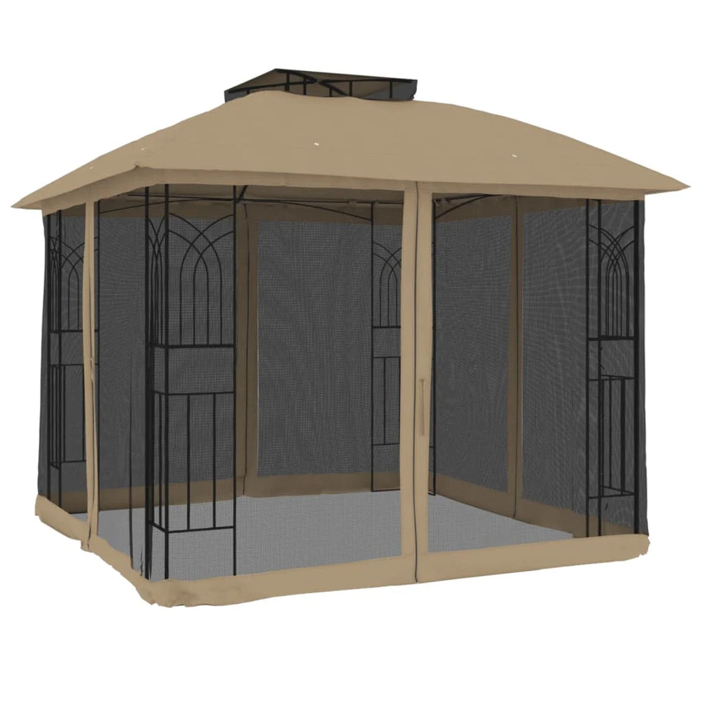 Tonnelle de Jardin avec Double Toit et Parois en Filet – Cadre Acier