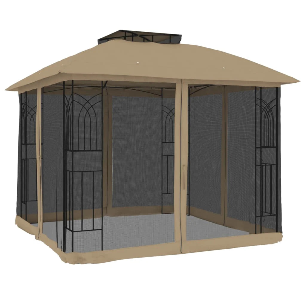 Tonnelle de Jardin avec Double Toit et Parois en Filet – Cadre Acier