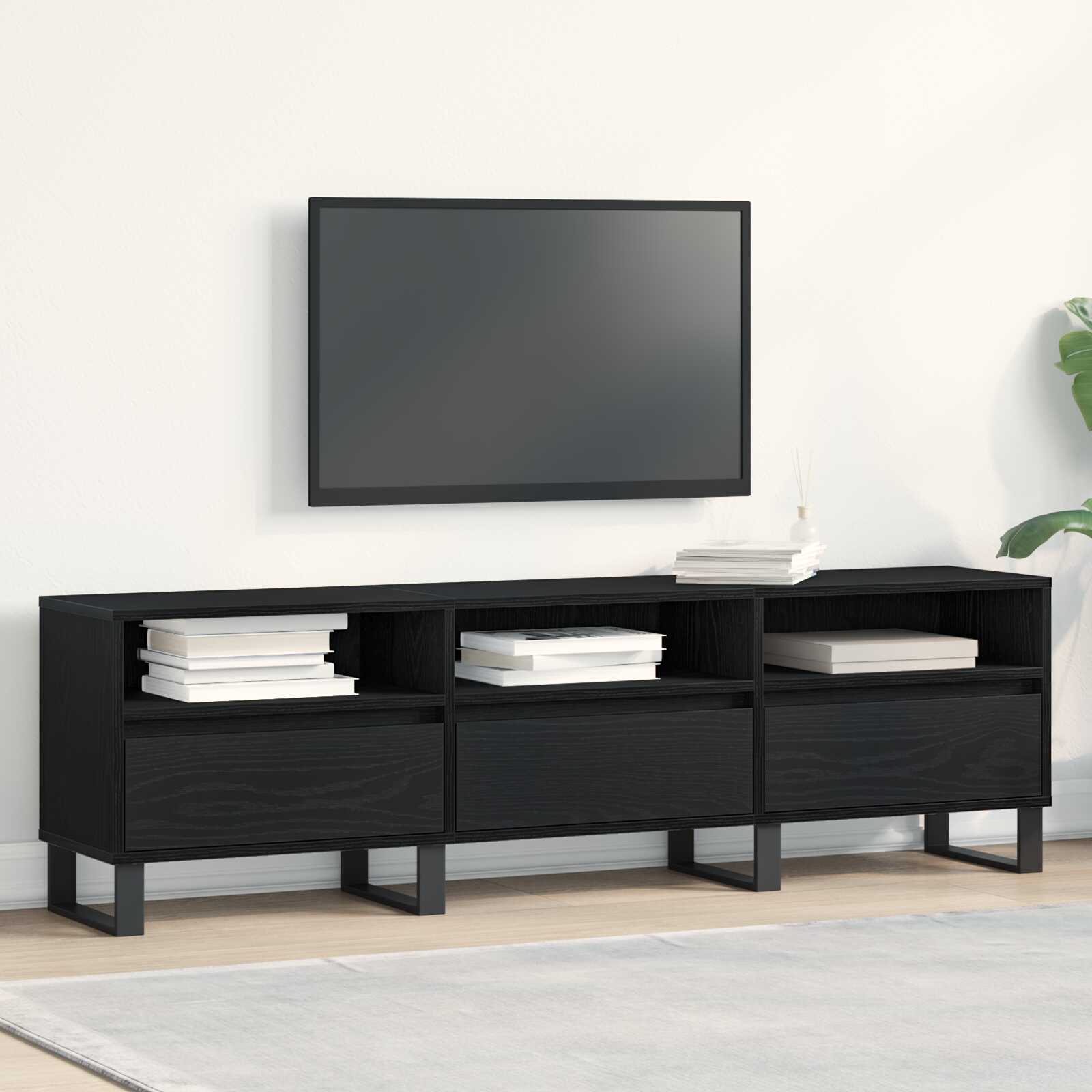 Meuble TV – 150x30x44,5 cm – 6 Compartiments, Pieds en Fer