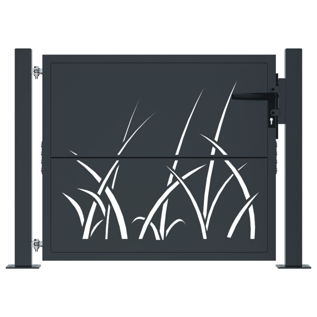 Portail de jardin anthracite en acier galvanisé – Motif d’herbe découpé au laser