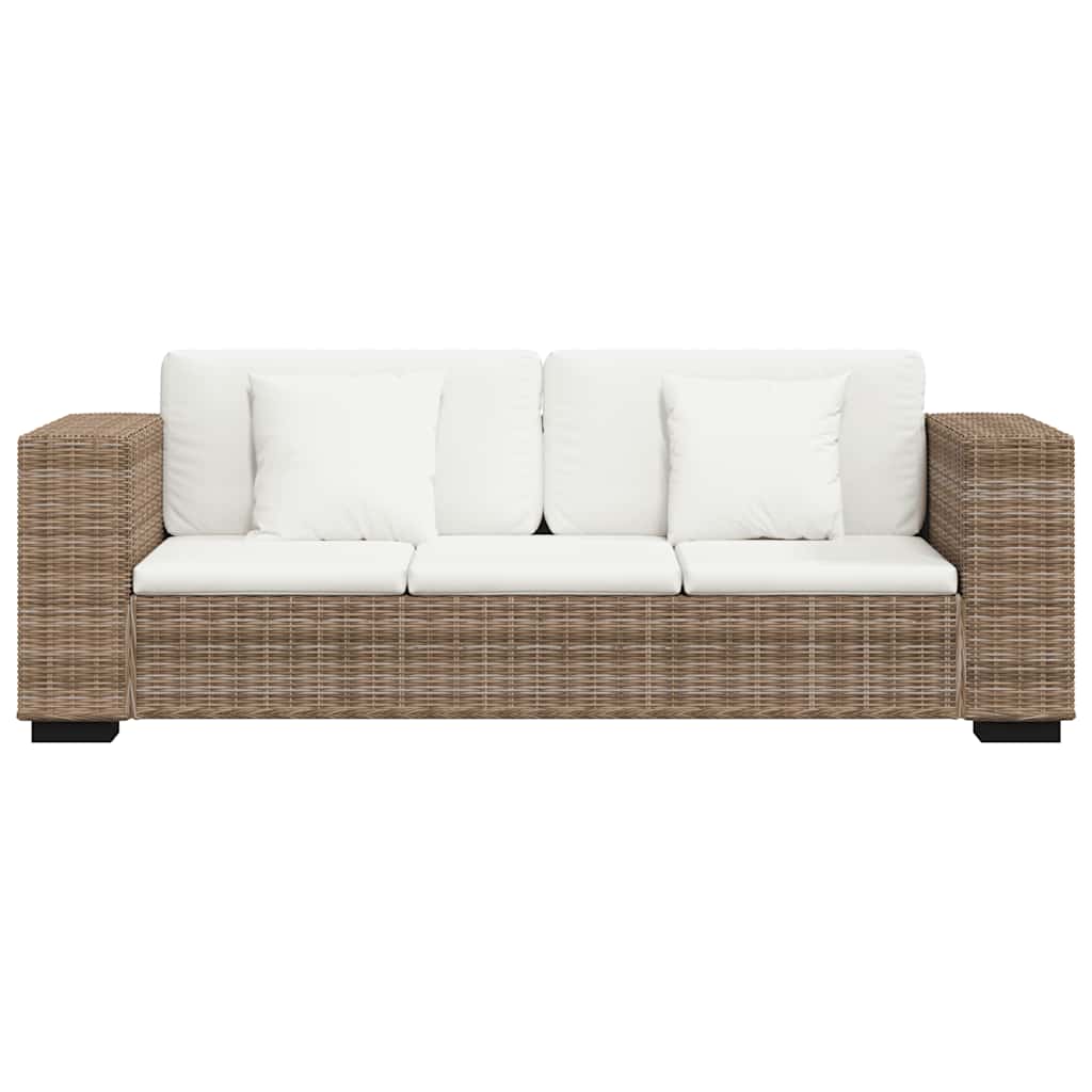 Ensemble Canapé 2 Places & Fauteuil – Rotin Naturel & Coussins Lin Blanc Crème