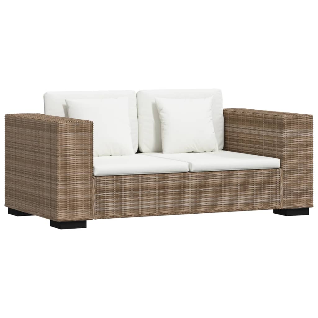 Ensemble Canapé 2 Places & Fauteuil – Rotin Naturel & Coussins Lin Blanc Crème