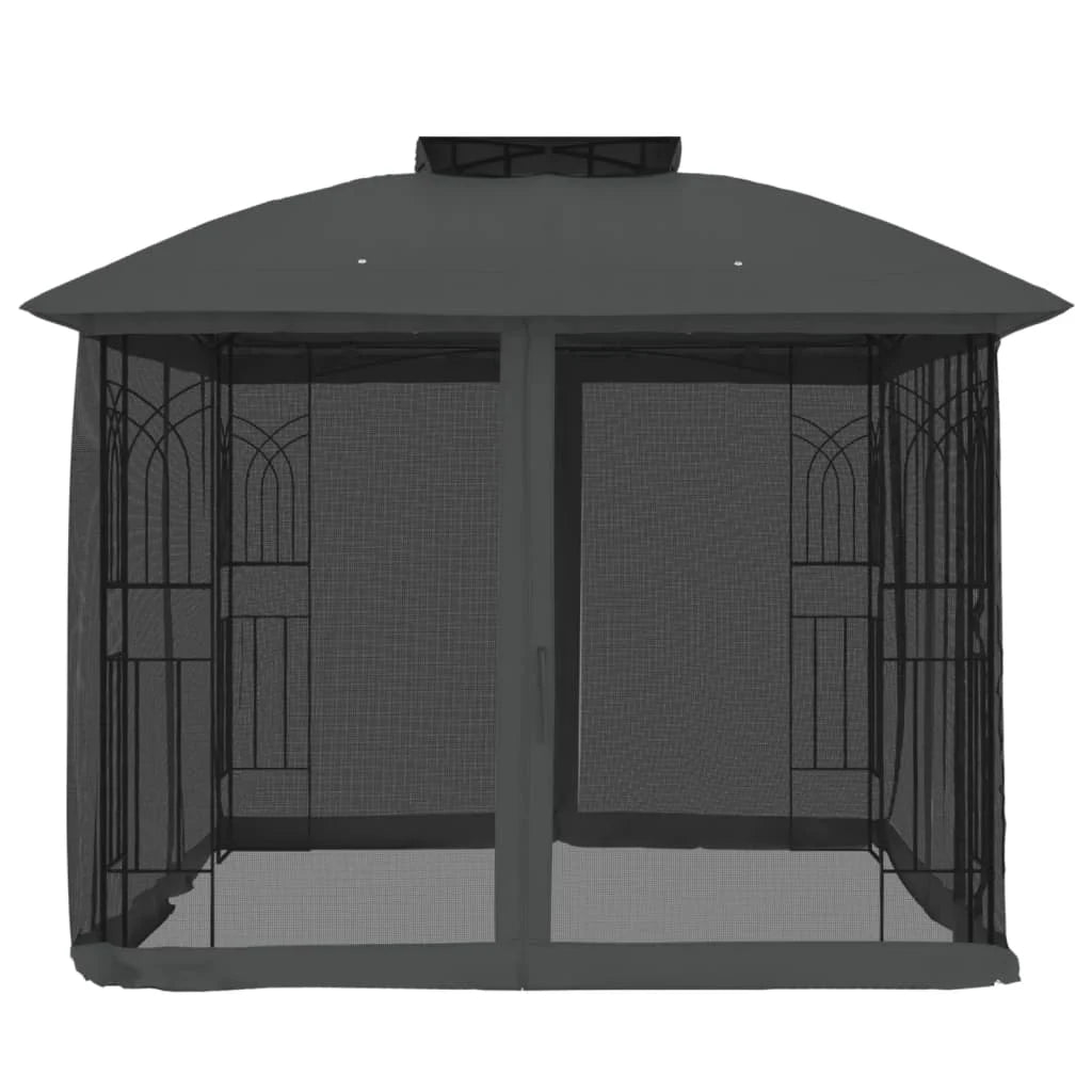 Tonnelle de Jardin avec Double Toit et Parois en Filet – Cadre Acier