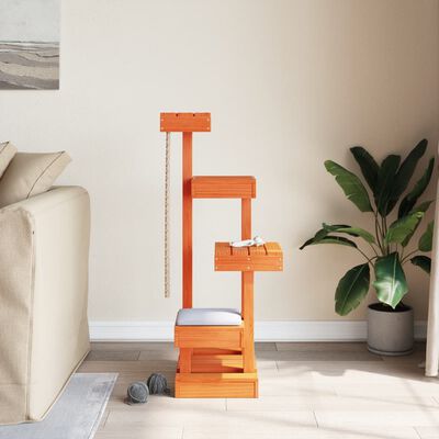 Arbre à Chat en Bois de Pin Massif –  Le divertissement parfait pour Votre Félin