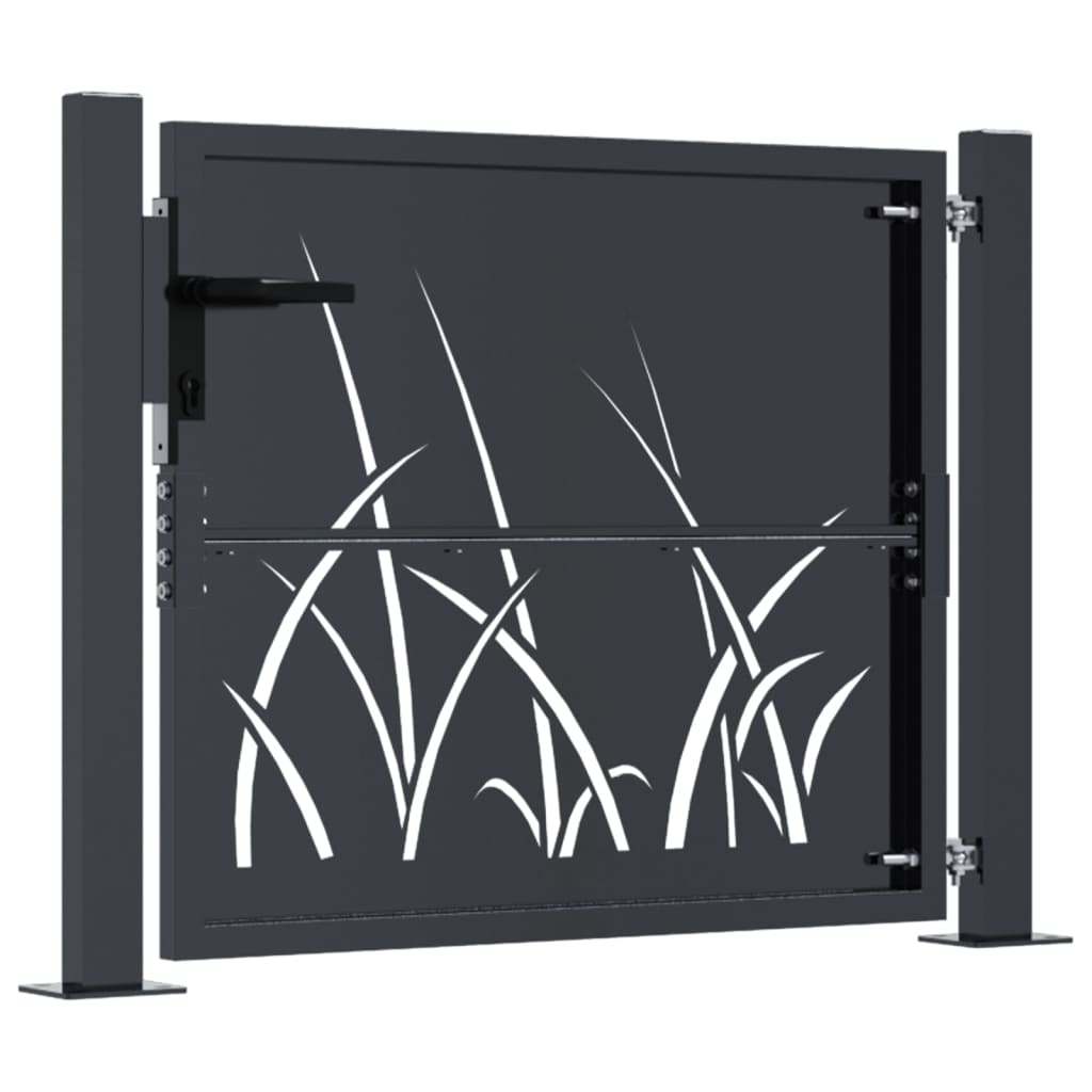 Portail de jardin anthracite en acier galvanisé – Motif d’herbe découpé au laser