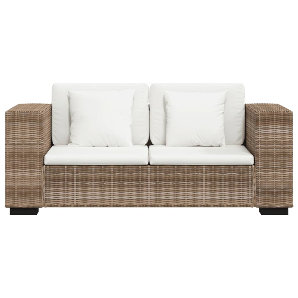 Ensemble Canapé 2 Places & Fauteuil – Rotin Naturel & Coussins Lin Blanc Crème