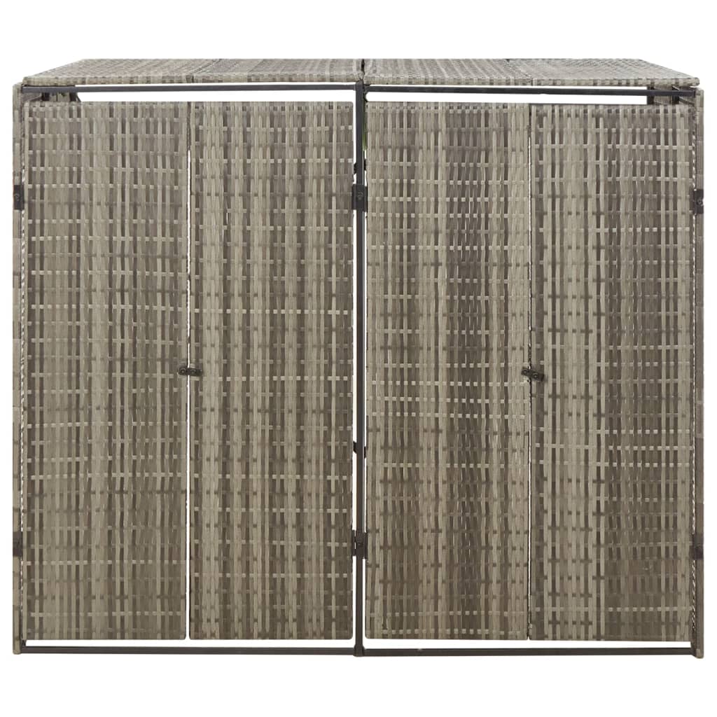 Abri pour poubelle double – Gris – 140x80x117 cm – Résine tressée