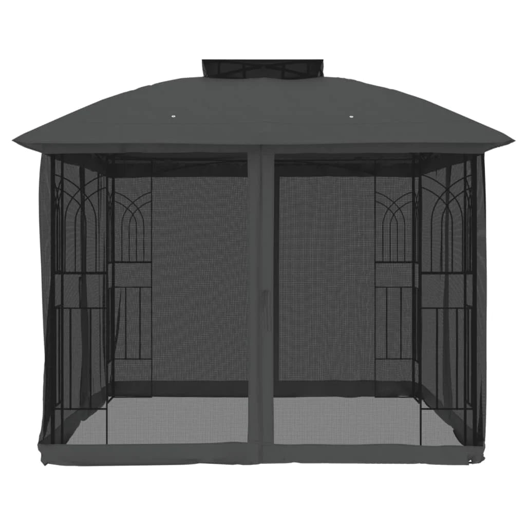Tonnelle de Jardin avec Double Toit et Parois en Filet – Cadre Acier