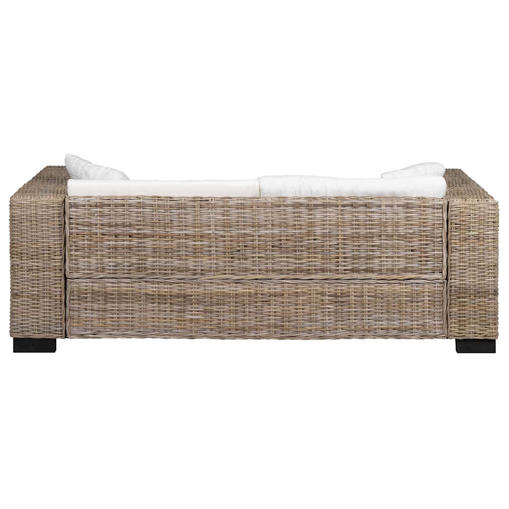 Ensemble Canapé 2 Places & Fauteuil – Rotin Naturel & Coussins Lin Blanc Crème