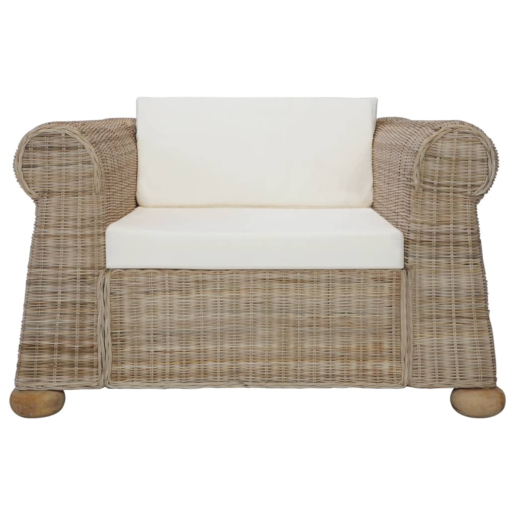 Ensemble Canapé 2 Places & Fauteuil – Rotin Naturel & Coussins Lin Blanc Crème