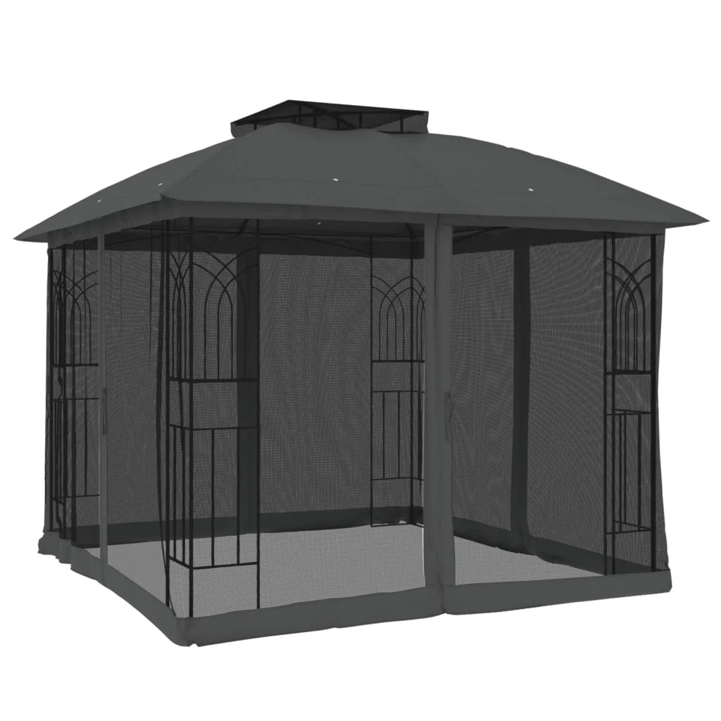 Tonnelle de Jardin avec Double Toit et Parois en Filet – Cadre Acier