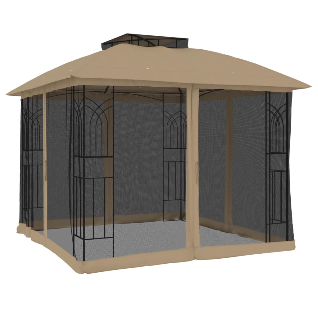 Tonnelle de Jardin avec Double Toit et Parois en Filet – Cadre Acier