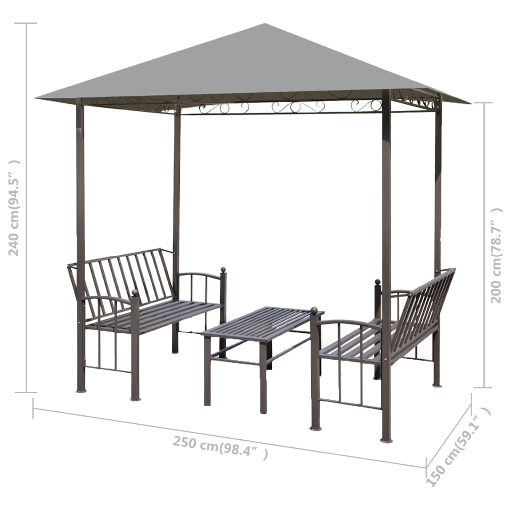 Chapiteau de jardin avec table et bancs 2,5x1,5x2,4 m Anthracite