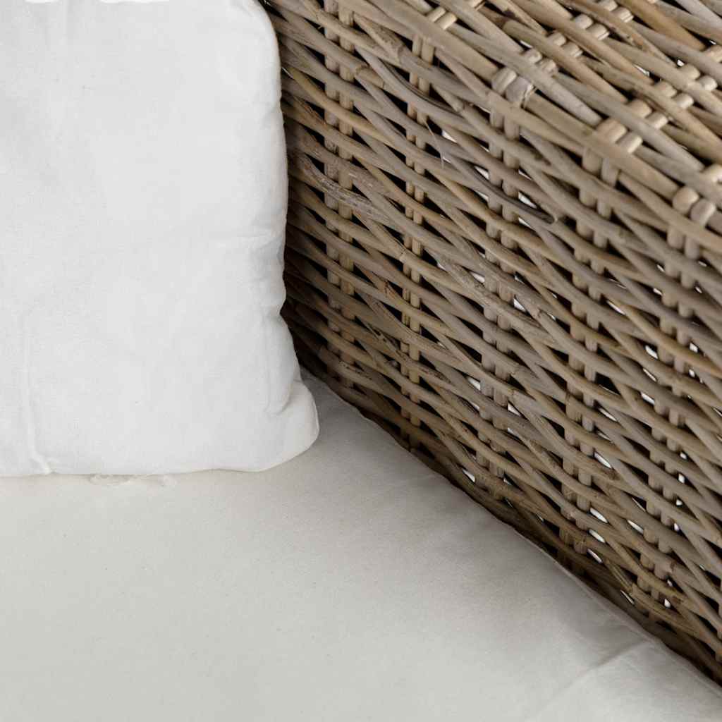 Ensemble Canapé 2 Places & Fauteuil – Rotin Naturel & Coussins Lin Blanc Crème