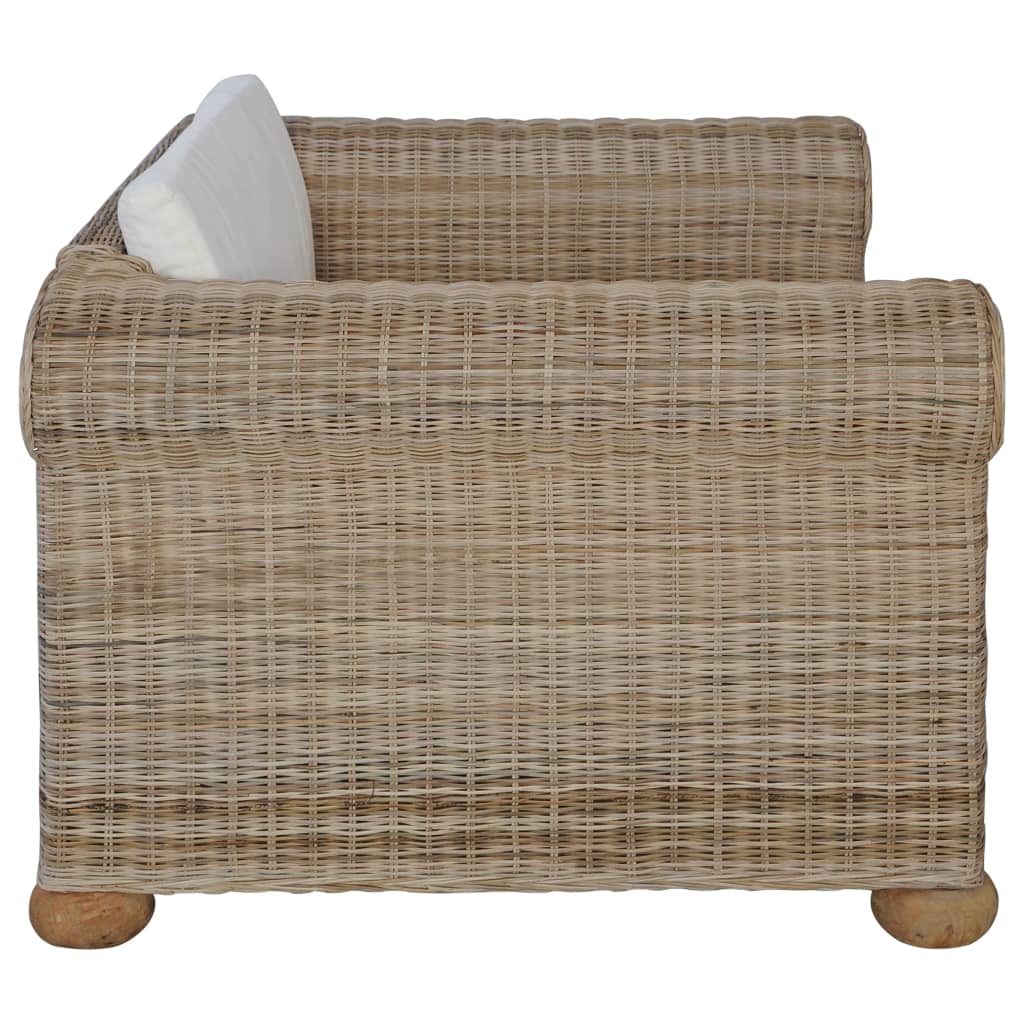 Ensemble Canapé 2 Places & Fauteuil – Rotin Naturel & Coussins Lin Blanc Crème