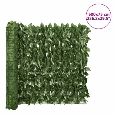 Balcony Privacy Screen with Dark Green Leaves - 600x75 cm
