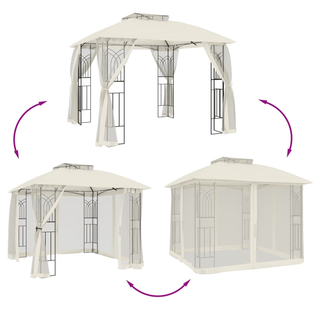 Tonnelle de Jardin avec Double Toit et Parois en Filet – Cadre Acier