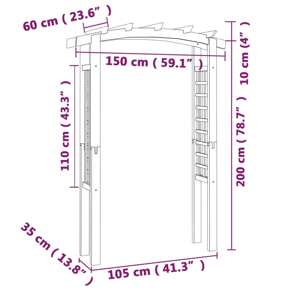 Voûte en Treillis en Bois de Pin Imprégné – 150 × 60 × 210 cm