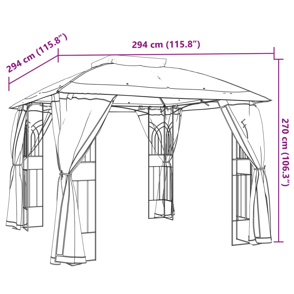 Tonnelle de Jardin avec Double Toit et Parois en Filet – Cadre Acier