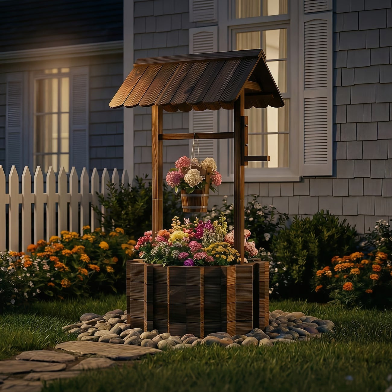 Jardinière puits à souhaits en bois