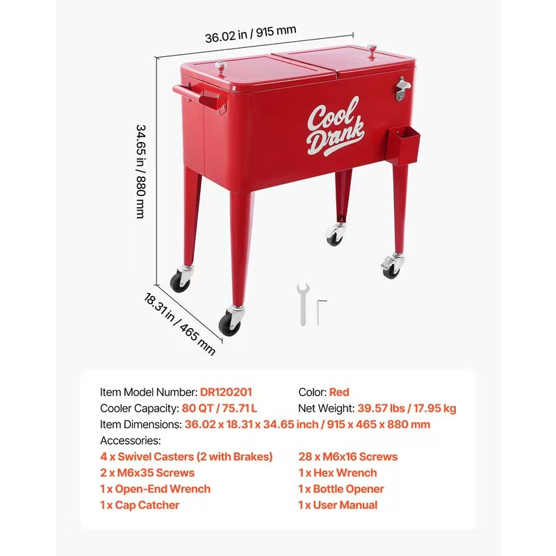 Glacière à roulettes VEVOR de 75 litres