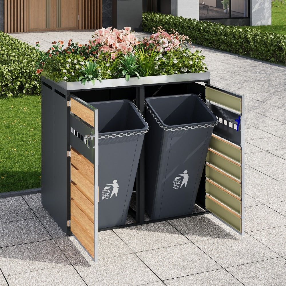Cache-poubelle double avec jardinière intégrée