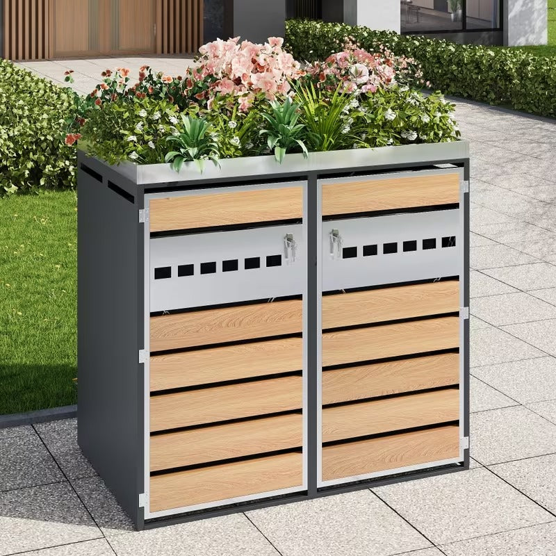 Cache-poubelle double avec jardinière intégrée