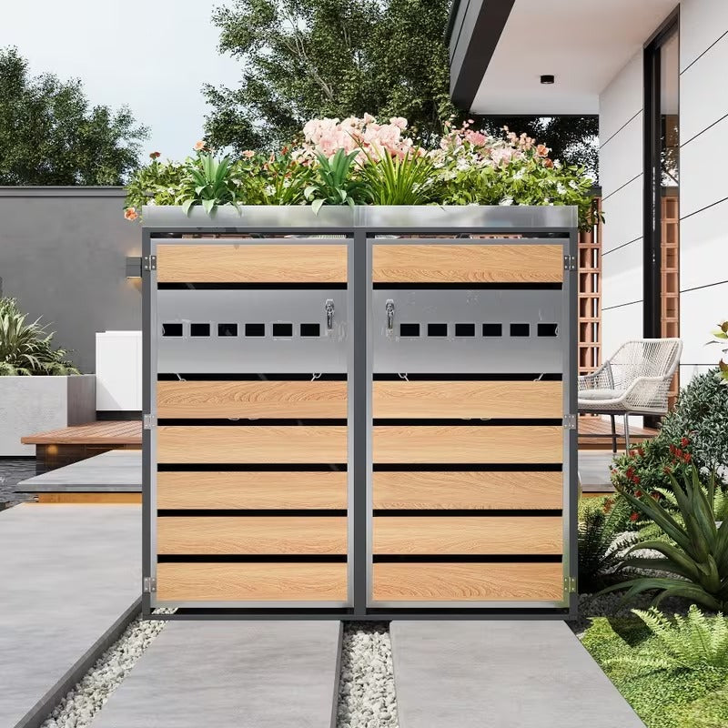 Cache-poubelle double avec jardinière intégrée