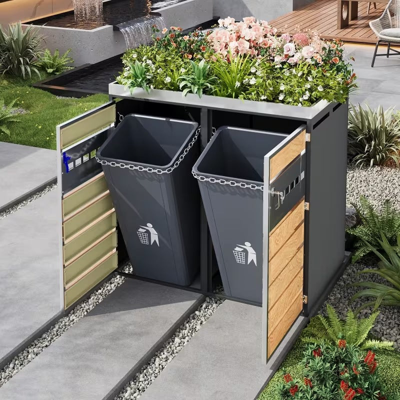 Cache-poubelle double avec jardinière intégrée