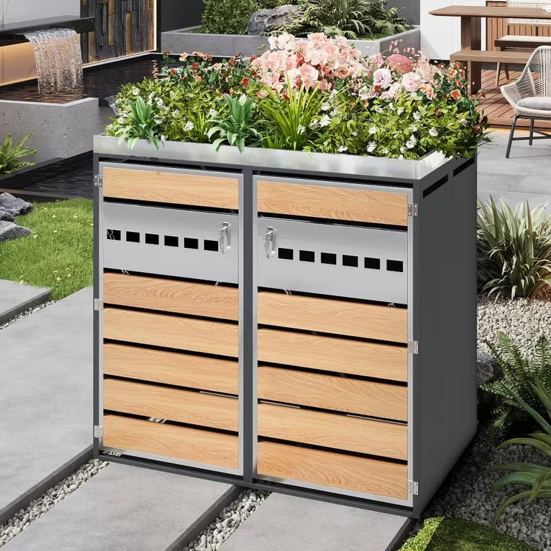 Cache-poubelle double avec jardinière intégrée