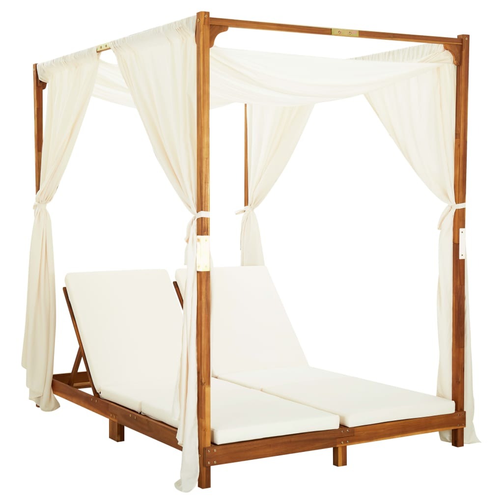Bain de soleil double en bois avec rideaux
