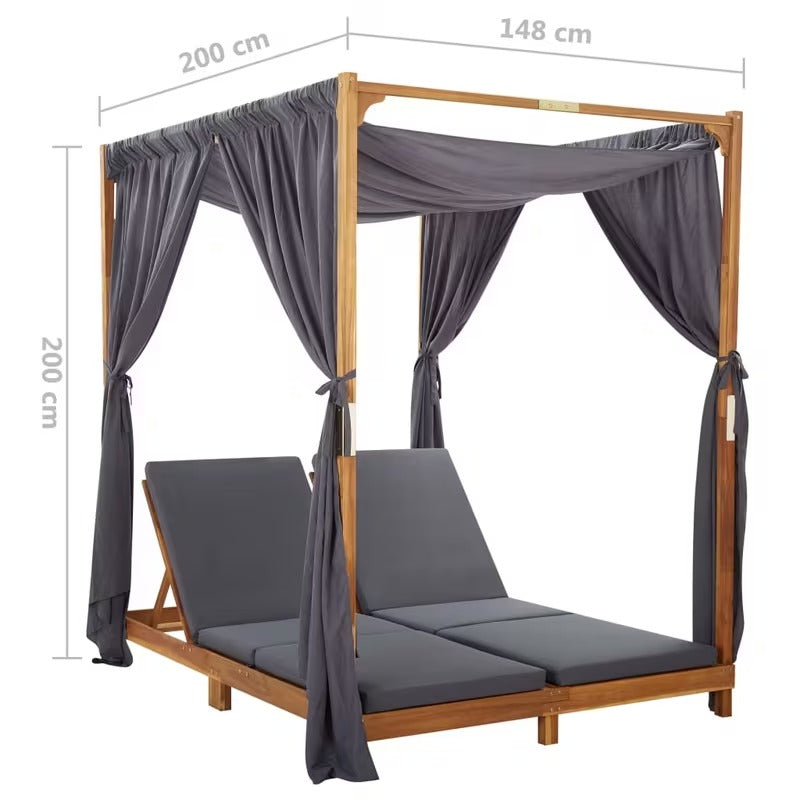 Bain de soleil double en bois avec rideaux