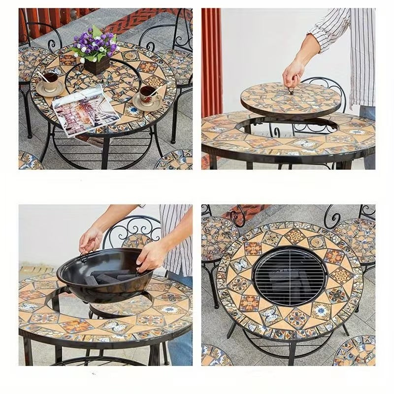 Brasero pliable mosaïque bleu 68 cm
